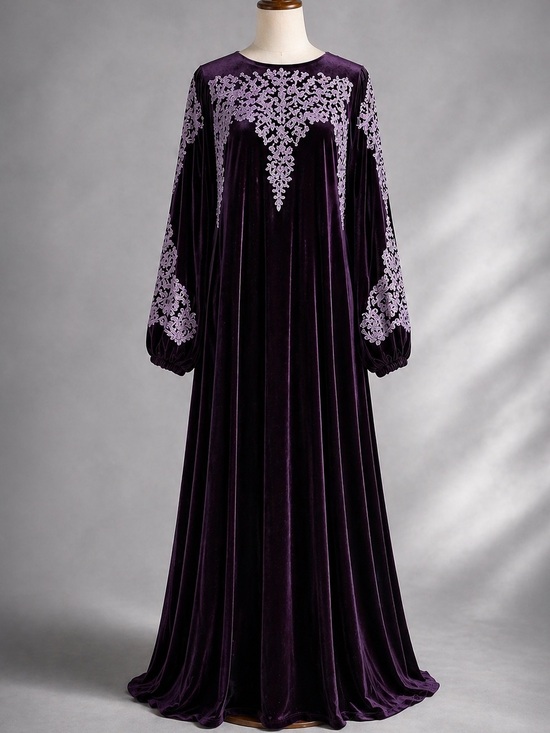 Daffic Italy Dresses & Skirts - Daffic Italy Velvet Maxi Dress Embroidered Purple Gothic Boho Oversized